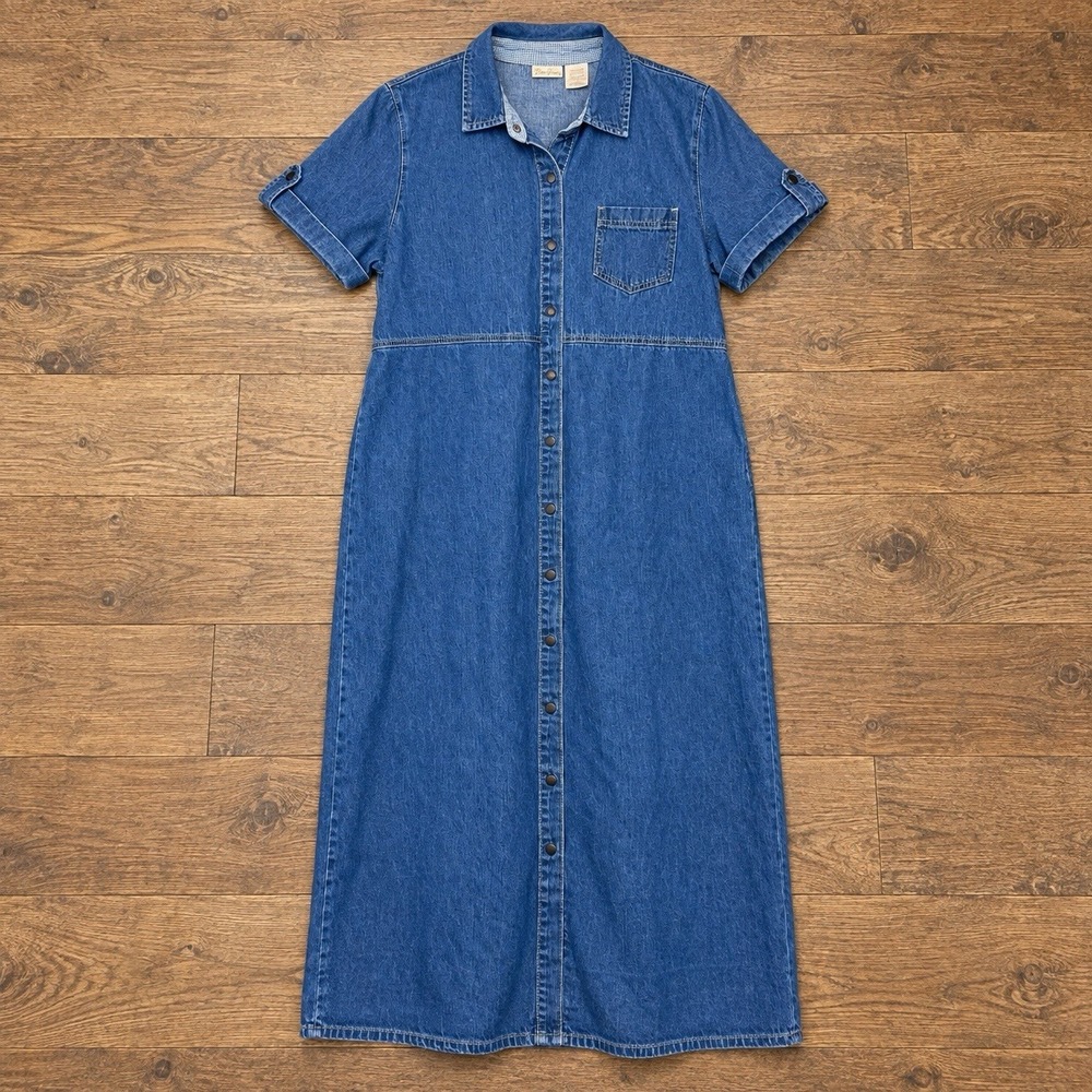 VTG BOBBIE BROOKS Women XL Western Snap Button Front Blue Denim Jean Maxi Dress